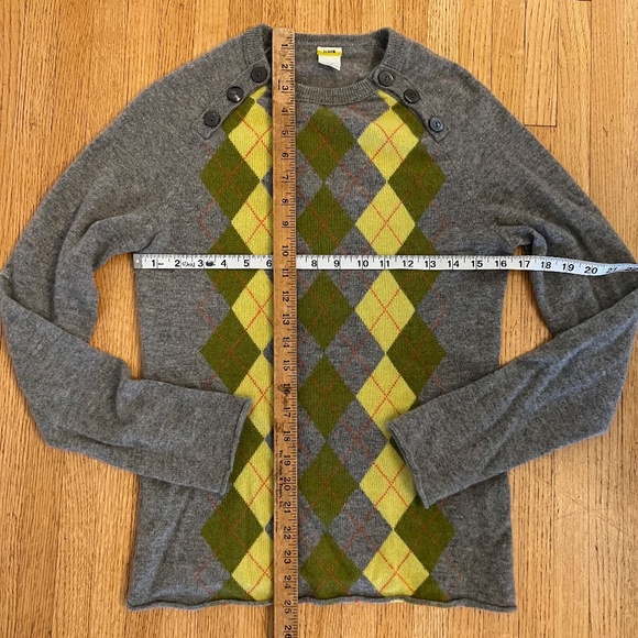 J Crew 100% Cashmere Argyle Sweater With Buttons - Picture 6 of 6